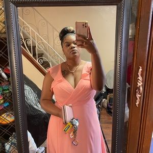 Sunset colored bridesmaid dress. Beautiful and elegant!